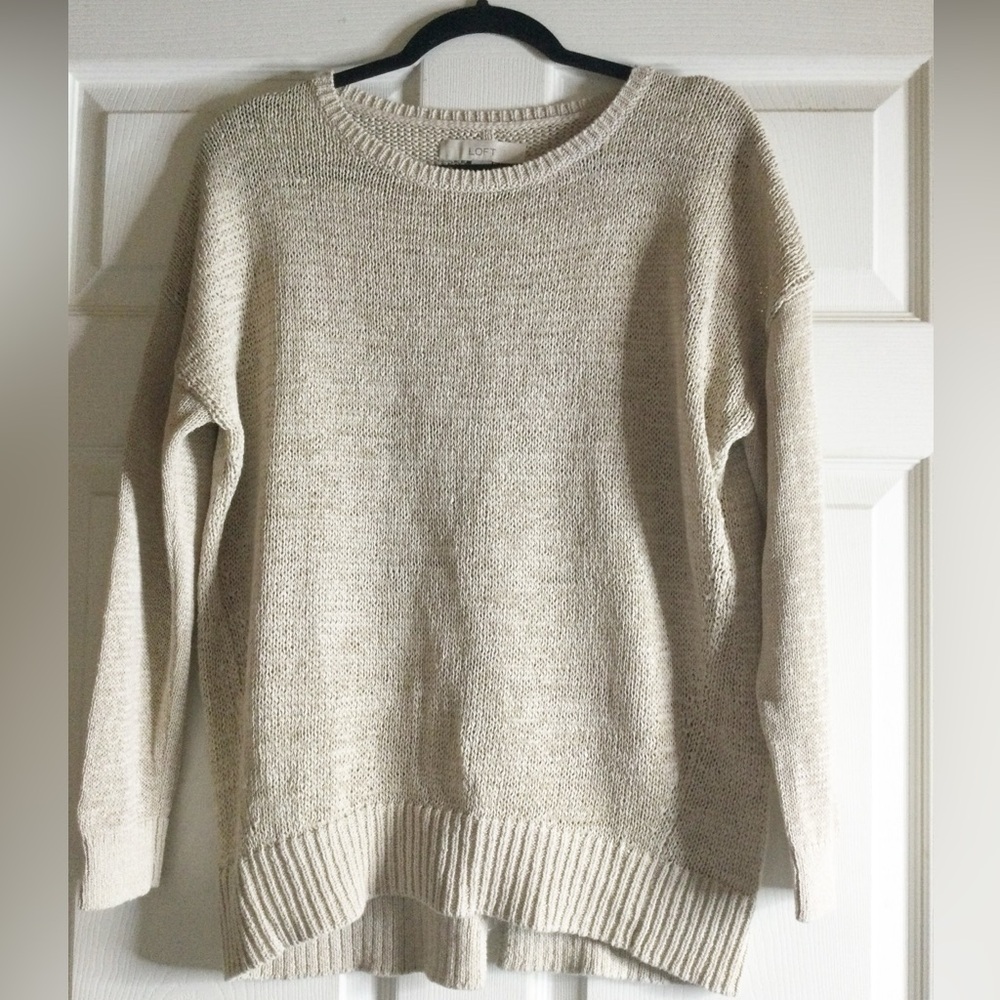LOFT Light Cream Crew Neck Cable Sweater Size M